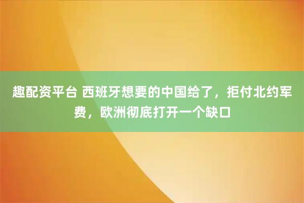 趣配资平台 西班牙想要的中国给了，拒付北约军费，欧洲彻底打开一个缺口